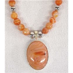 Estate Beaded Orange Onyx Pendant Necklace