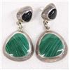 Image 1 : Taxco Sterling Silver Malachite and Jet Earrings