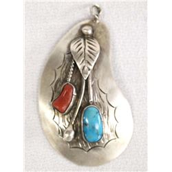 Navajo Old Pawn Sterling Turquoise Coral Pendant