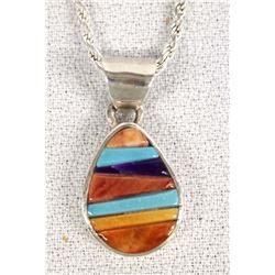 Navajo Sterling Silver Inlay Necklace by C. Begay