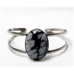 Navajo Sterling Snowflake Obsidian Bracelet