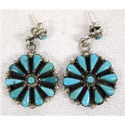 Zuni Sterling Silver Turquoise Earrings, B. Paul