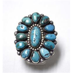 Navajo Old Pawn Sterling Turquoise Cluster Ring