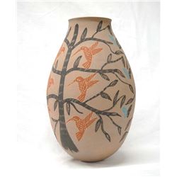 Mata Ortiz Polychrome Hummingbird Jar by I. Mora