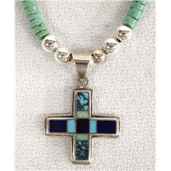 Zuni Sterling Inlay Reversible Cross Necklace