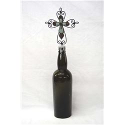 Antique Glass Bottle with Cross Embellished Top