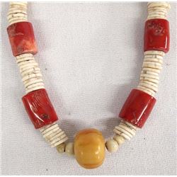 Ostrich Shell, Coral, and Amber Necklace