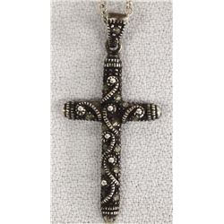 Sterling Silver Marcasite Cross Pendant Necklace