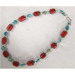 Navajo Style Sterling Turquoise Coral Necklace