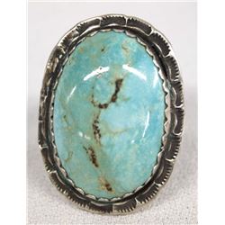 Large Navajo Sterling Turquoise Ring, Size 11