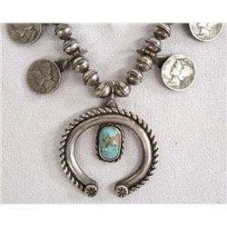 Navajo Old Pawn Mercury Dime Squash Necklace