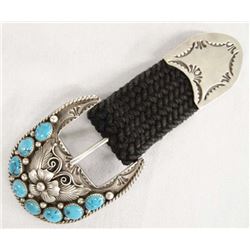 Navajo Sterling Turquoise Ranger Buckle by E. King