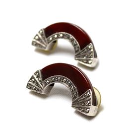 Estate Sterling, Carnelian, and Marcasite Earrings