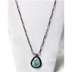 Large Navajo Sterling Turquoise Pendant Necklace