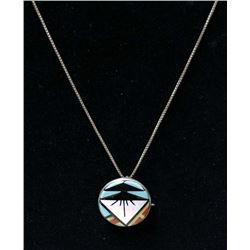 Zuni Sterling Inlay Pin Pendant Necklace by Esalio