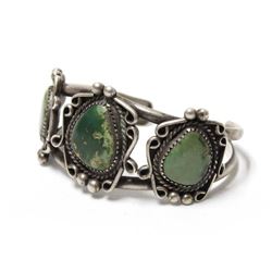 Vintage Navajo Sterling & Green Turquoise Bracelet