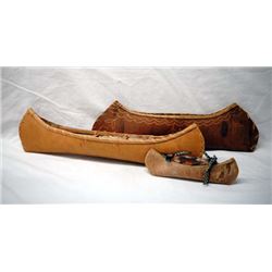 3 Native American Miniature Birchbark Canoes