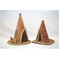 Pr Native American Miniature Birchbark Teepees