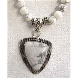 Estate White Buffalo Beaded Pendant Necklace