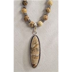 Estate Picture Jasper Beaded Pendant Necklace
