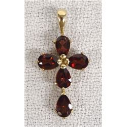14K Gold Plate and Garnet Cross Pendant