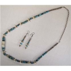 Vintage Navajo Turquoise Fetish Necklace, Earrings