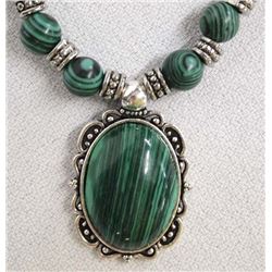 Estate Malachite Bead Costume  Necklace