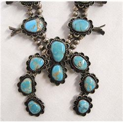 1950 Navajo Silver Turquoise Squash Necklace, 234g