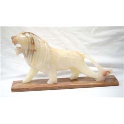 Carved Marble Lion on Marble Base