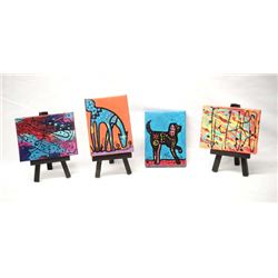 4 Miniature Acrylic Paintings by Kills Thunder