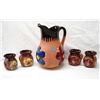 Image 1 : Mexican Hand Painted Pottery Pitcher with 5 Cups