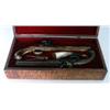 Image 1 : Contemporary cased pair of flint locks. Curly maple stocks and box. Bullet mold and powder horn....