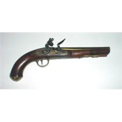 English brass barrel flintlock pistol. "London" 54. Very good condition. $400-600...