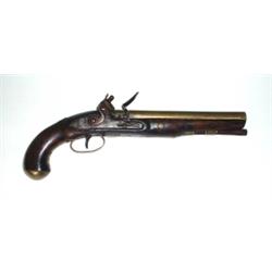 Brass barrel flintlock pistol. "London" 60 caliber. Good condition. $300-500...