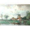 Image 1 : Willem. Landscape with windmill and figures in a boat. Gouache on paper, signed. 16" X 24" $200-4...