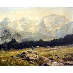 Otto Pippel. Late fall landscape with snow covered mountains. Oil on canvas, signed Otto Pippel i...