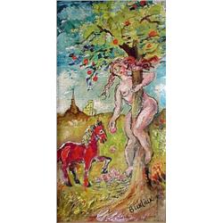 David Burliuk (American 1882-1967). "Eve". Oil on canvasboard, signed Burliuk in lower right. Fra...