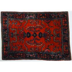 PERSIAN THROW RUG - End wear.  3' 5" x 5' 10", G.  Est. 400-600...