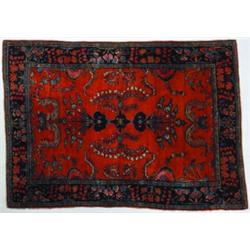 PERSIAN THROW RUG - End wear.  3' 5  x 5' 10 , G.  Est. 400-600...