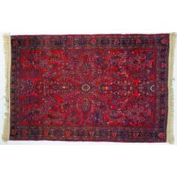 SAROUK THROW RUG - 3' 2" x 4' 10", G-VG.  Est. 200-400...