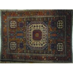 CAUCASIAN TYPE THROW RUG - Some end wear, some low spots.  4' x 5' 8", G.  Est. 150-250...