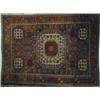 Image 1 : CAUCASIAN TYPE THROW RUG - Some end wear, some low spots.  4' x 5' 8", G.  Est. 150-250...