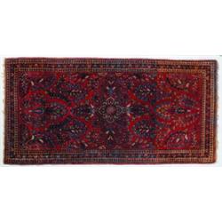 SAROUK THROW RUG - Some color runs.  2' x 4', G.  Est. 100-200...