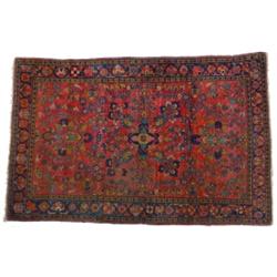 SAROUK THROW RUG - Wear and light.  3' x 4' 8", F.  Est. 75-125...