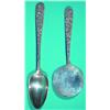 Image 1 : 2 REPOUSSE STERLING SERVING ITEMS - S. Kirk & Son, (1) flat server and (1) serving spoon.  L-7 1/...