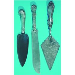 LOT OF 3 STERLING HANDLED SERVICE ITEMS - L-9 1/2"-11 1/2", G-VG.  Est. 50-100...