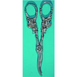 STERLING GRAPE SNIPS - Heavy, cast floral design.  L-6", G-VG.  Est. 50-100...