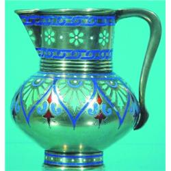 MOSCOW STERLING & ENAMEL CREAMER - Geometric and floral designs, vermeil interior, stamped A.K.K....
