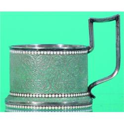 RUSSIAN ENAMELED SILVER GLASS HOLDER - Klingert.  H-3 1/4", G-VG.  Est. 100-200...