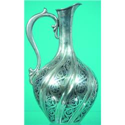 SOVIET SILVER EWER - Engraved floral band decoration with black enameled accent, 875, approx. 7 T...